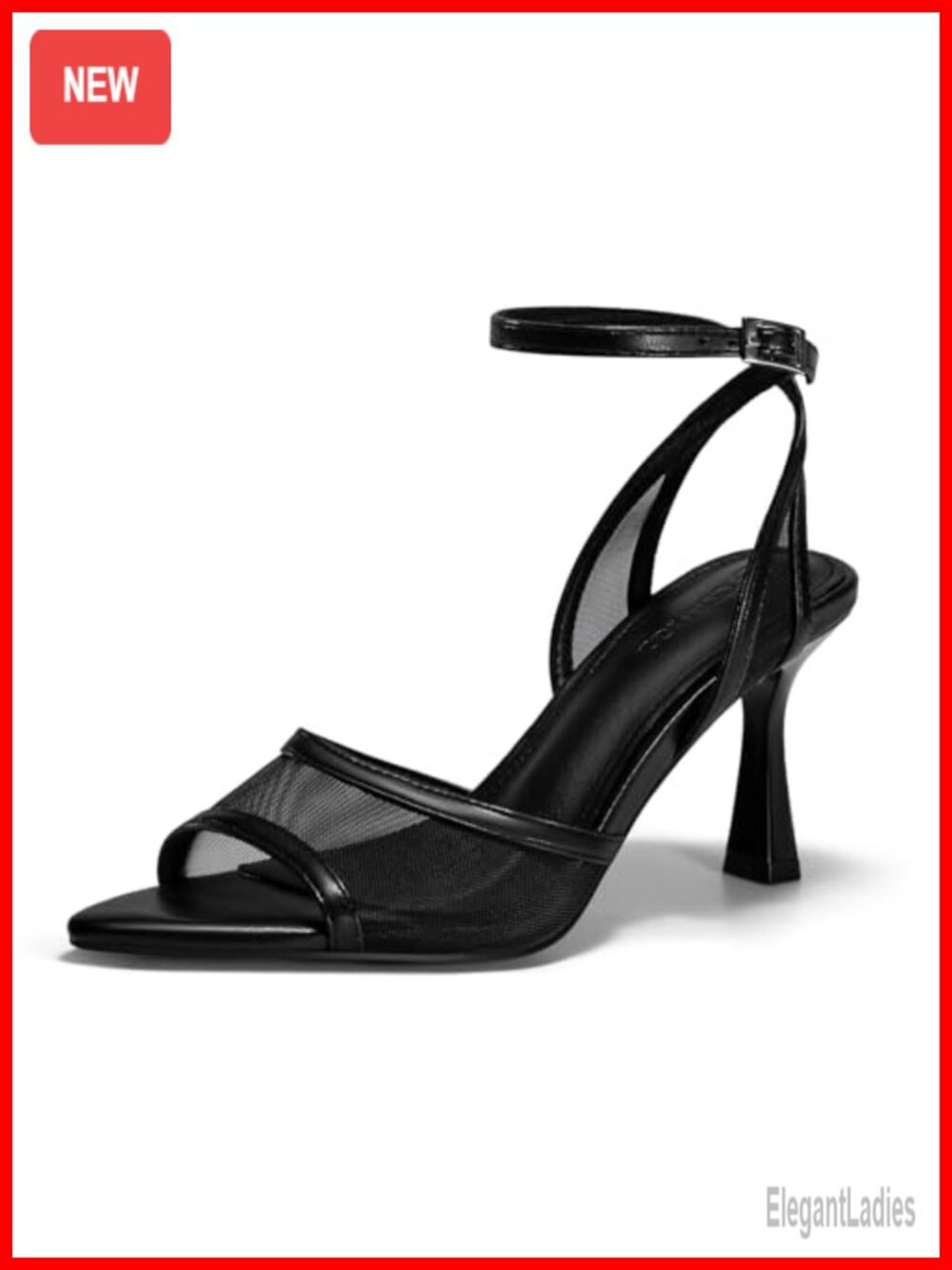 Kitten Heel Sandals Pointed Open Toe Ankle Buckle Strap Faux Leather Dress Shoes